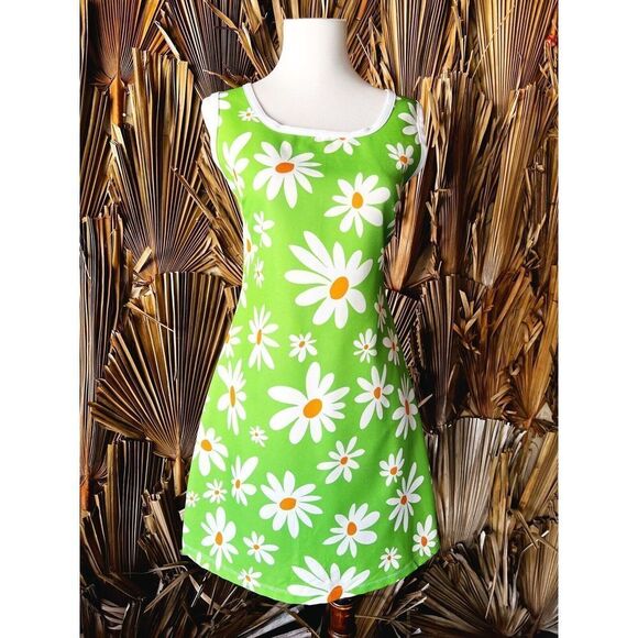 Vintage Mod Hippie Pop Art Graphic Daisy Floral Micro Mini Dress Size Small - Picture 3 of 5